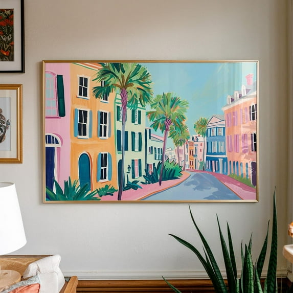 Rainbow Row Charleston Wall Art Poster, Low Country, Colorful Home Decor, Southern Wall Art, Aesthetic Decor, South Carolina,, Unframed Canvas Size 24x36
