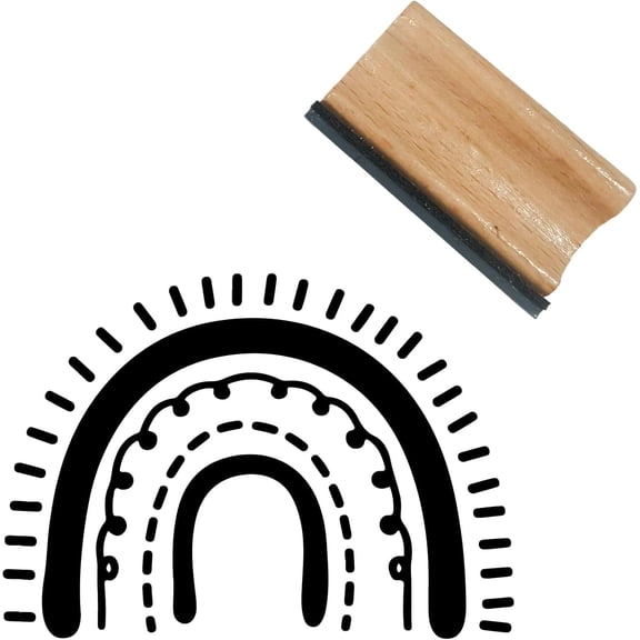 Rainbow Rubber Stamp Planner Square Wood Stamps 1.6" x 1.6" Natural Wooden Reusable Vintage Square Decorative Scrapbooking Small Print Seal