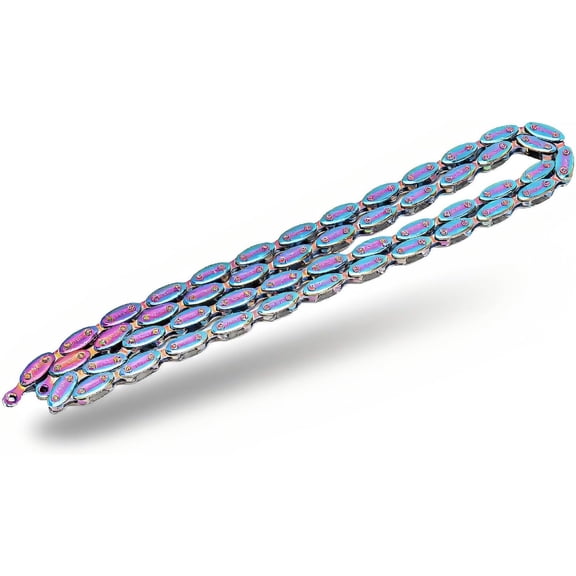 Rainbow Rugby Design Single Speed Chain, 100 Links Chain with Connector, Manganese Steel, Silent Cycling Chain for Fixed Gear BMX Single Speed Bikes, Excellent Wear