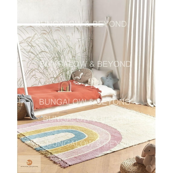 Rainbow Rugs | Pastel Rainbow Colorful Floor Rugs | Kids Room Rugs | Nursery Room Rugs | Play Area Rugs | Washable Rainbow Rug For Kids Room