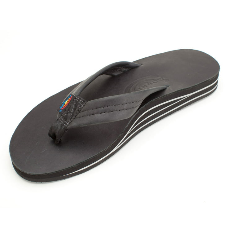 Rainbow Sandals Men's Premier Leather Double Layer Wide Strap Sandals,  Black, XLarge 11-12 