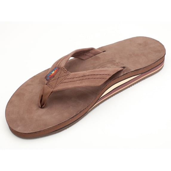 Rainbow Sandals Men's Premier Leather Double Layer Wide Strap Sandals, Expresso, Small 7.5-8.5