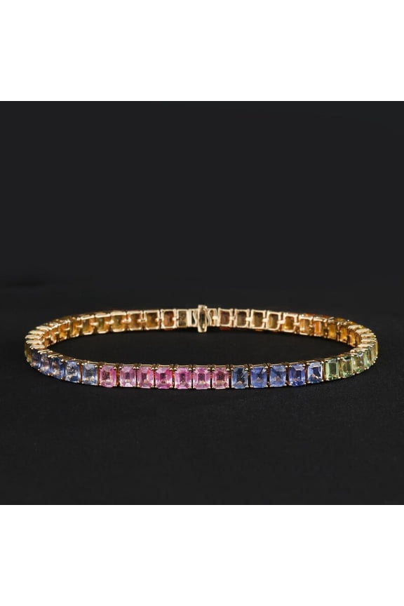 Rainbow Sapphire CZ Eternity Tennis Bracelet,CZ Sapphire Bracelet 14k Gold Bracelet,Women Bracelet,Gift For Her