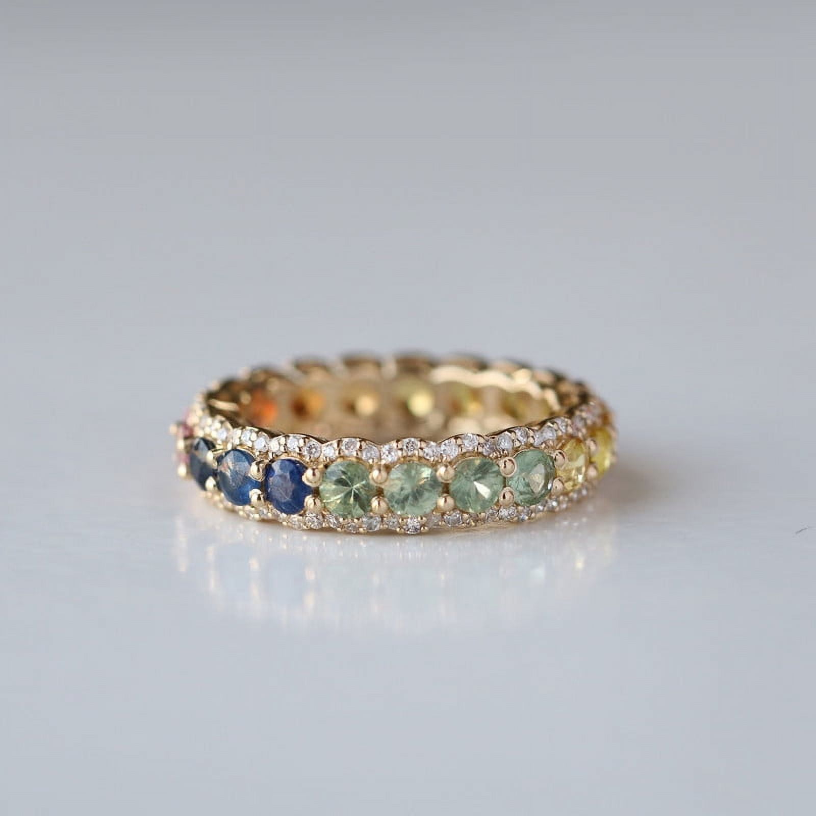 Rainbow Sapphire Full Eternity Band Ring, 18k Gold Filled Three Layer ...
