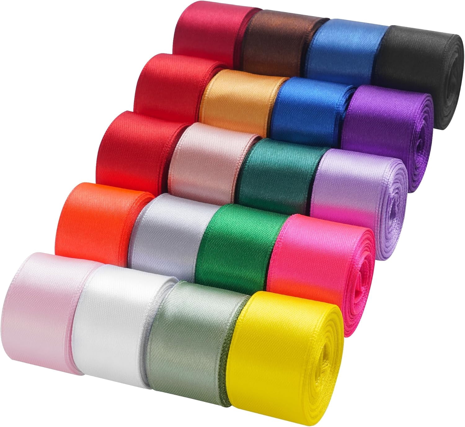 Rainbow Satin Ribbon, 1 Inch x 20 Rolls Total 100 Yards, Colorful Ribbon Perfect for Gift Wrapping, Flower Bouquets, Hair Bows Making, Wedding Decor, Christmas