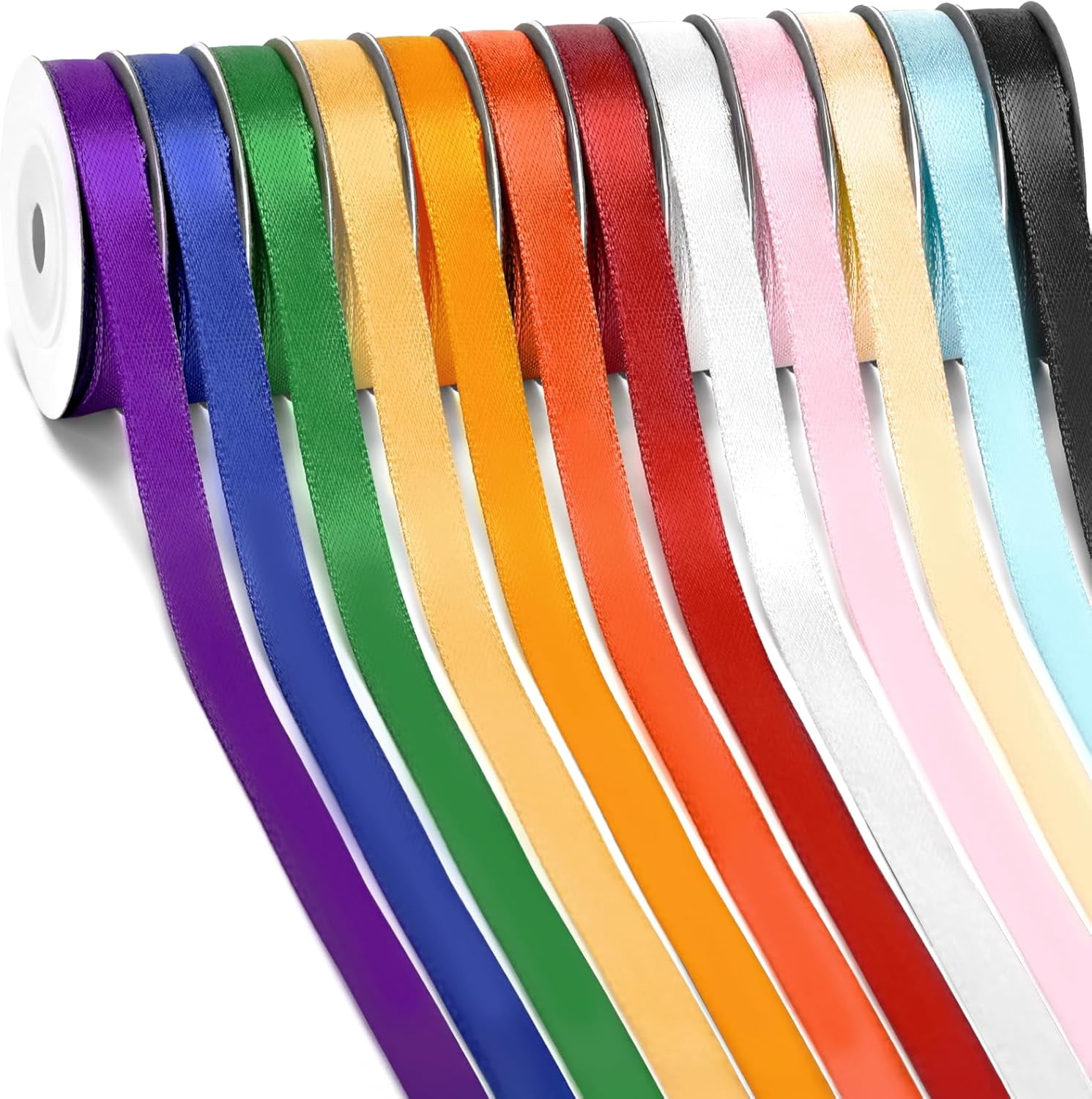 Rainbow Satin Ribbon, 12 Colors 3/8 Inch x Rolls Total 120 Yards, Colorful Ribbon Perfect for Gift Wrapping, Crafts Hair Bows, Flower Bouquet, Wedding Party Decoration and More