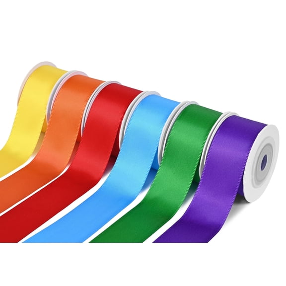 LoomJoyz Rainbow Satin Ribbon, Solid Color, Double Sided, 1 Inch Wide, 6 Colors x 5 Yds, for Gift Wrapping, Flower Bouquet, Weddings Party Invitation Decorations