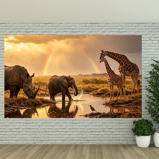 Learning Virtual Backdrops Rainbow Savanna Wildlife Backdrop Elephant Giraffe Safari Animal Banner ...