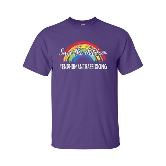 Rainbow Save The Children End Human Trafficking Unisex Adult Short Sleeve T-shirt-Purple-small