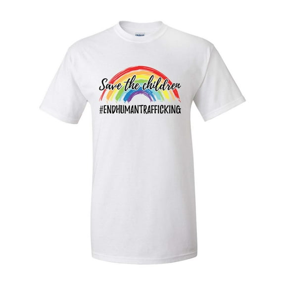 Rainbow Save The Children End Human Trafficking Unisex Adult Short Sleeve T-shirt-White-medium