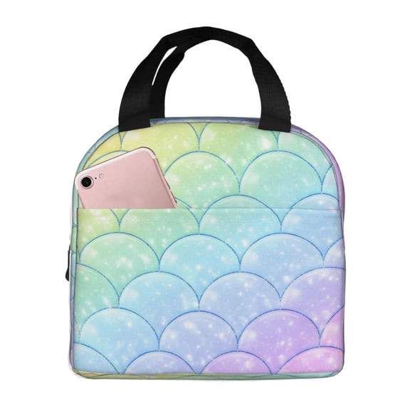 Rainbow Scale Pattern Lunch Bag Reusable Thermal Lunch Box with Handle for Women and Men