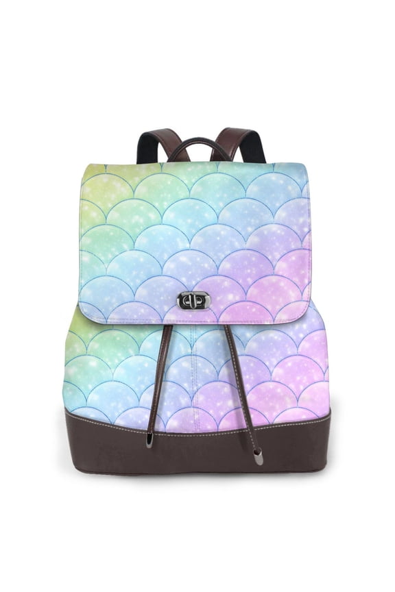 Rainbow Scale Pattern Women's Leather Backpack All-Over Print Bag for Work and Travel