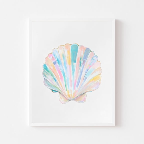 Rainbow Scallop Shell Seashell Wall Art Print, Unframed Canvas Size 8x12