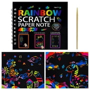 Rainbow Scratch Art Paper Craft Notebook, 13x11cm Magic Scratcher Set for Kids Age 3-10, Creative Art Activity