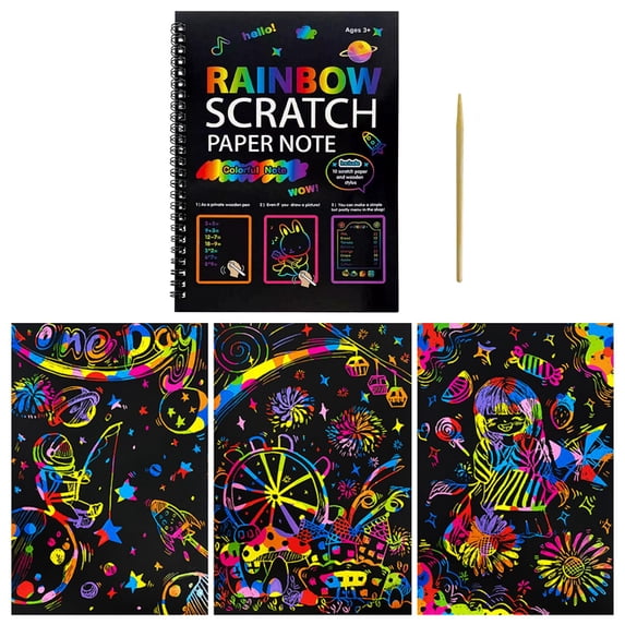 Rainbow Scratch Art Paper Set – Safe, Mess-Free Creative Activity for Kids Ages 3–10 (Includes Stylus & Guide Sheets)