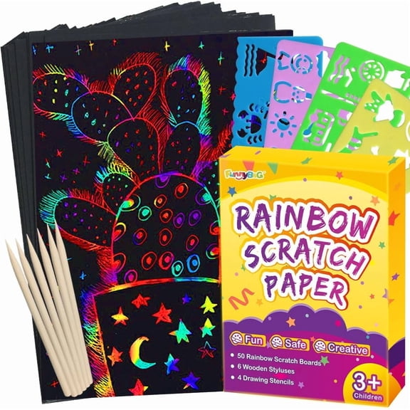 Rainbow Scratch Paper Art for Kids - 200 Pcs Magic Rainbow Scratch Paper Off Set Scratch Crafts Arts Supplies Kit Pads Sheets for Party Games Valentine's Day Christmas Birthday Gifts
