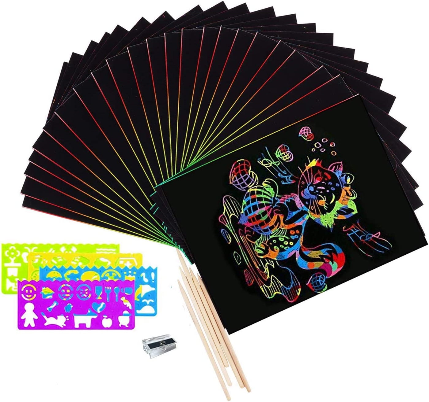 Magic Rainbow Color Cartoon Scratch Art Painting Paper Card Kit