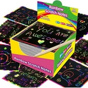 Rainbow Scratch Paper Art Rainbow Scratch Notes Scratch Art Party Favors Scratch Art Paper Mini Note Scratch Off Paper for Birthday Christmas Classroom Party Favor Games Valentines Day Gift, 100 Pcs
