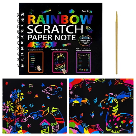 Rainbow Scratch Paper Crafts Note for Kids Art Set Christmas Birthday Gift