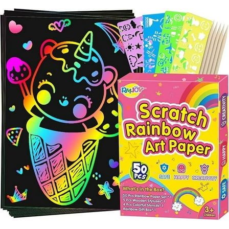 Rainbow Scratch Paper Sets: 60pcs Magic Art Craft Scratch Off Papers Supplies Kits Pad for Age 3-12 Kids Girl Boy Teen Toy Game Gift for Birthday|Christmas|Halloween|DIY Activities|Painting