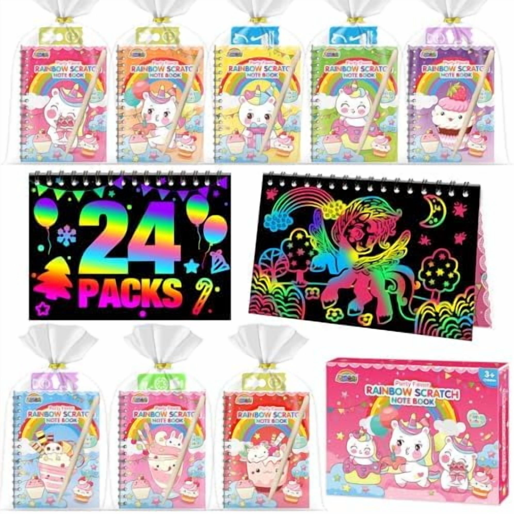 Rainbow Scratch Party Favors Kids: Birthday Gifts Toy Bulk Scratch Art Notebook 24 Pack Birthday Goodie Bags Stuffers Girls Boys Art Craft Pad Classroom Prizes School Teacher Supplies (Unicorn)