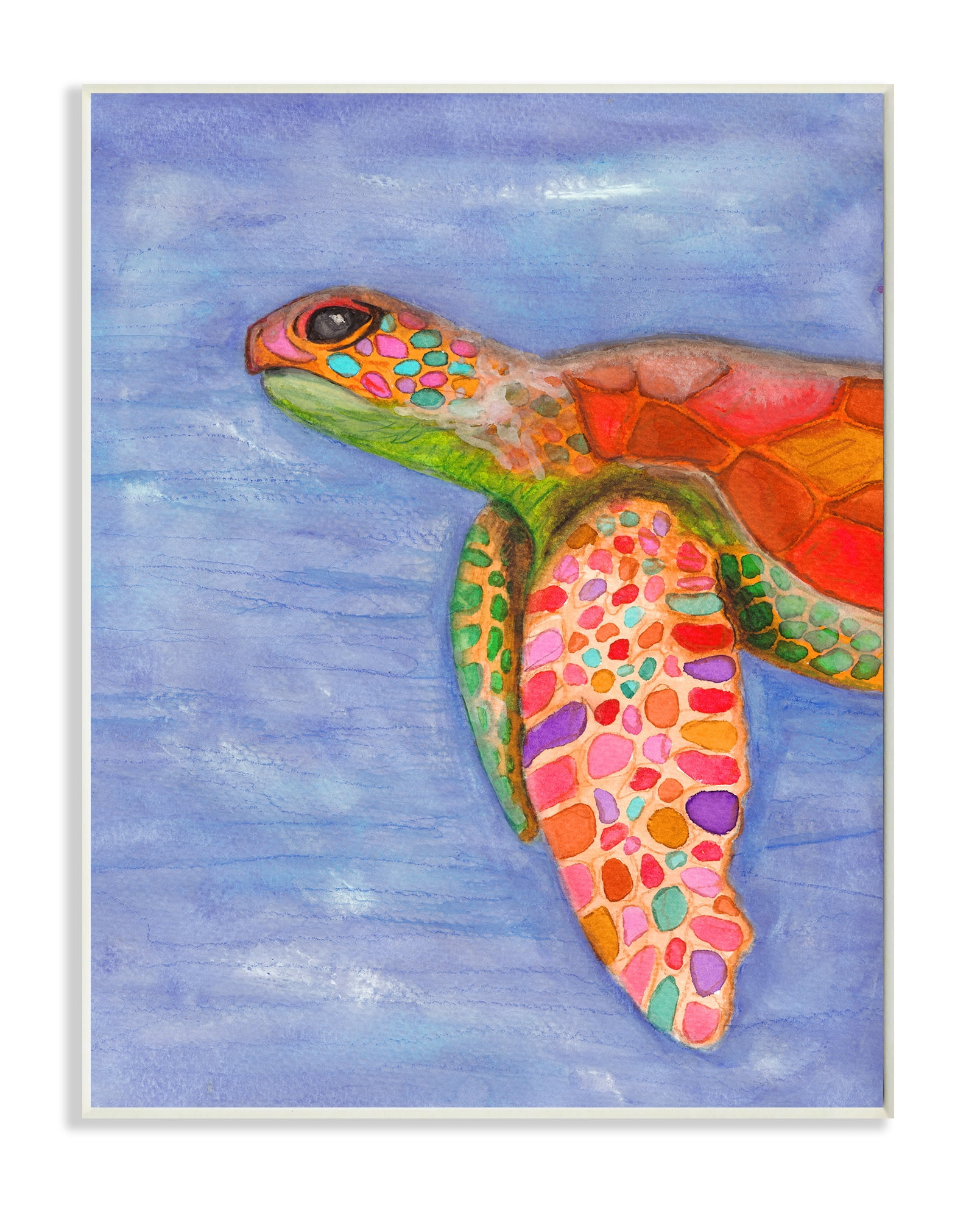 Rainbow Sea Tortoise Soft Coastal Swimming Portrait 10 in x 15 in Framed Painting Art Print, by Stupell Home Décor