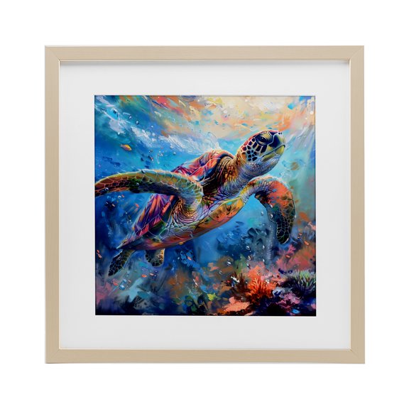 Stupell Industries Rainbow Sea Turtle & Bubbles Birch Framed Print Under Glass, design by LSR Design Studio, 13 x 13
