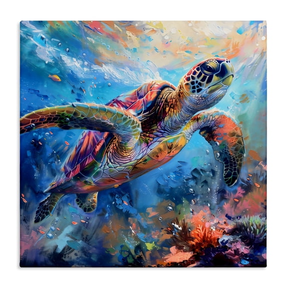 Stupell Industries Rainbow Sea Turtle & Bubbles Canvas Wall Art, design by LSR Design Studio, 30 x 30