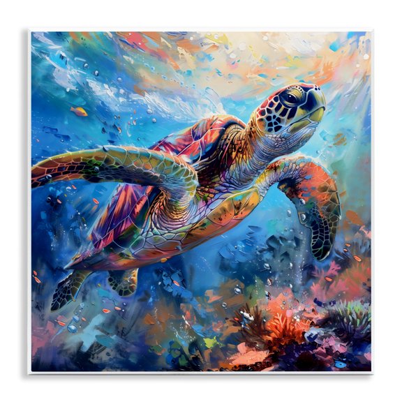 Stupell Industries Rainbow Sea Turtle & Bubbles Wall Plaque Art, design by LSR Design Studio, 12 x 12