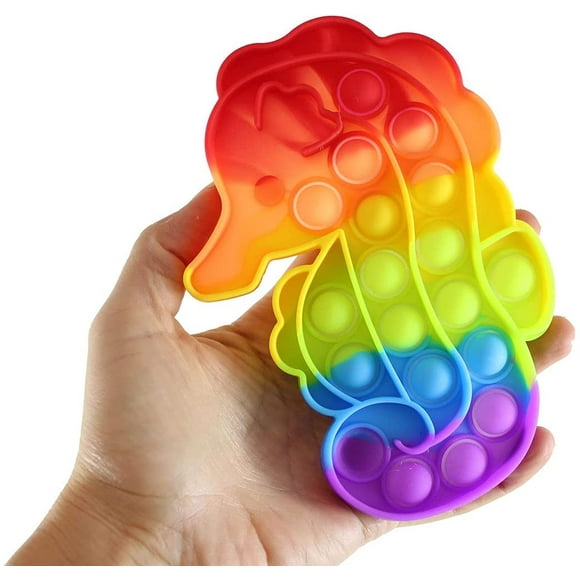 Rainbow Seahorse Bubble Pop Fidget Toy - Ocean Sea Animal Silicone Push Poke Bubble Wrap Fidget Toy - Pop the Bubbles Down Then Flip it over and Do it Again - Sensory Stress Toy OT