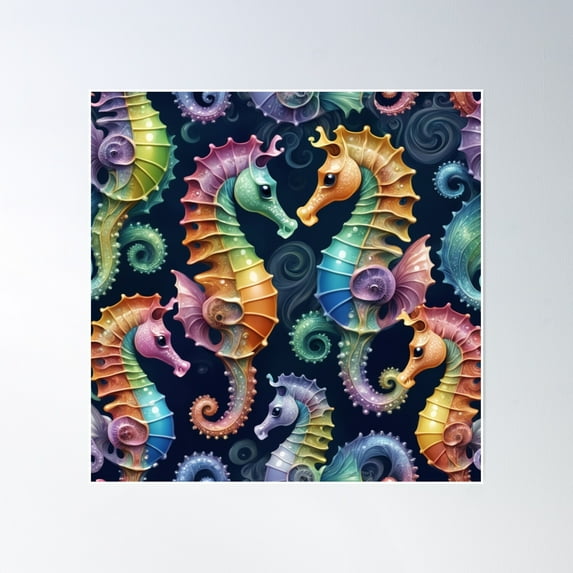 Rainbow Seahorses Poster Wall Art, Modern Wall Decor, 16x16 UNFRAMED