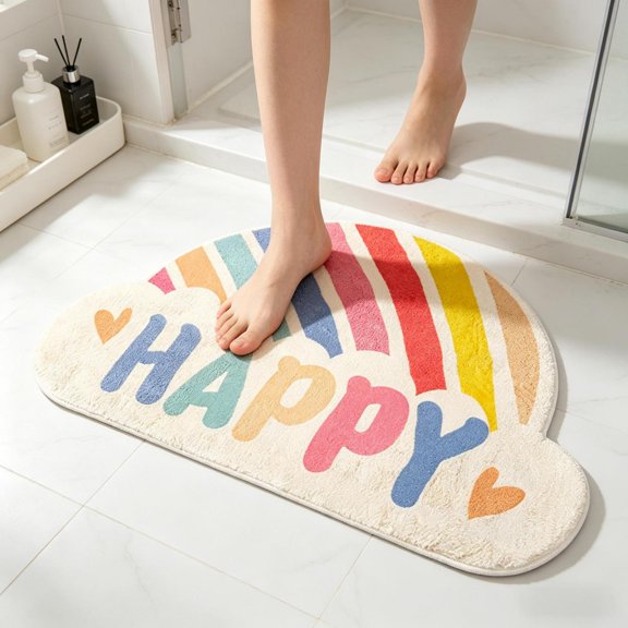 Rainbow Semicircular Wool Bath Mat for Bathroom, 16"x24" Quick Dry Absorbent Non-Slip Floor Rug, Stylish HD Print Toilet Mat, Machine Washable Household Door Mat for Home Decor,B