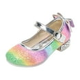 thumbnail image 1 of Rainbow Sequin Dress Shoes for Girls Bling Bow Toddler Kids Low Heels Princess Ballet Flats Birthday Party, 1 of 6