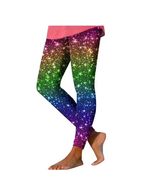 Rainbow Sequins Print Leggings for Women - Stretchy High Waisted Tummy Control Soft Running Workout Yoga Pants