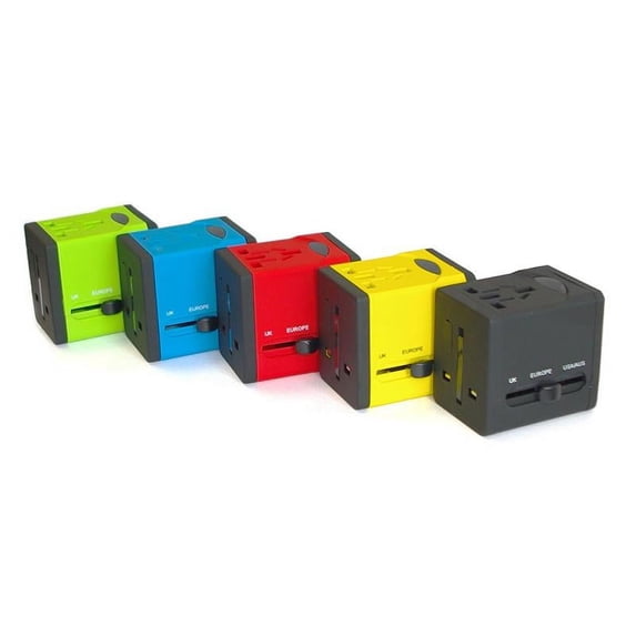 Rainbow Series Worldwide Travel Power Adapter with 2 USB ports (5V / 2.1A) - Yellow Edition