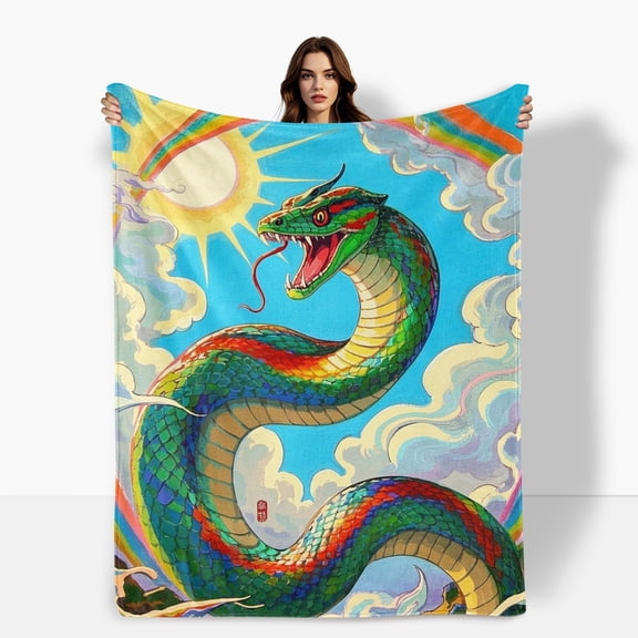 Rainbow Serpent Rainbow Sun Clouds Flannel Blanket Soft Warm Comfortable For Sofa Bed Travel Camping Living Room Office Chair Polyester Fiber Gift For Family Or Friends