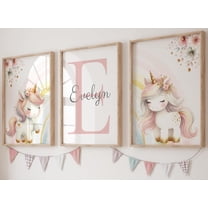 Rainbow Set of 3 Personalized Unframed Poster Prints, Girls Boys Nursery Decor Wall Art, Playroom Poster, Bedroom Prints, Pastel Rainbow Blue Polka Dot (9x12)