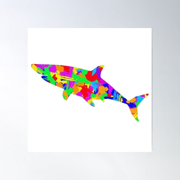 Rainbow Shark Poster Wall Art, Modern Wall Decor For Living Room Bedroom, 24x24 UNFRAMED