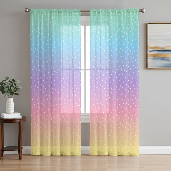 Rainbow Sheer Curtains 84 Inches Long, Colorful Gradient Abstract Polka Dots Boho Pastel Light Filtering Window Curtains for Living Room, Rod Pocket Voile Sheer Curtain Drapes, 52"W x 84"L, 2 Panels