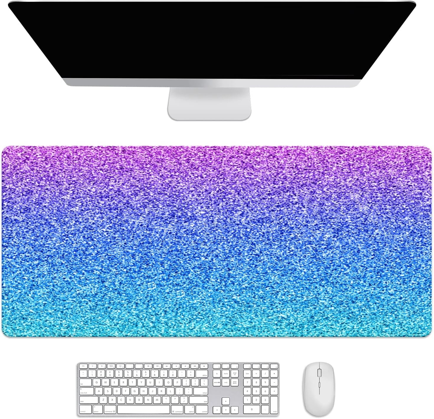Rainbow Shine Glitter Desk Mat, Desk Accessory, Cute Workspace, Trendy Workspace, Trendy, 35.4x15.7in Large Gaming Mouse Pad, Cute Desk Topper, Pretty Desk Pad