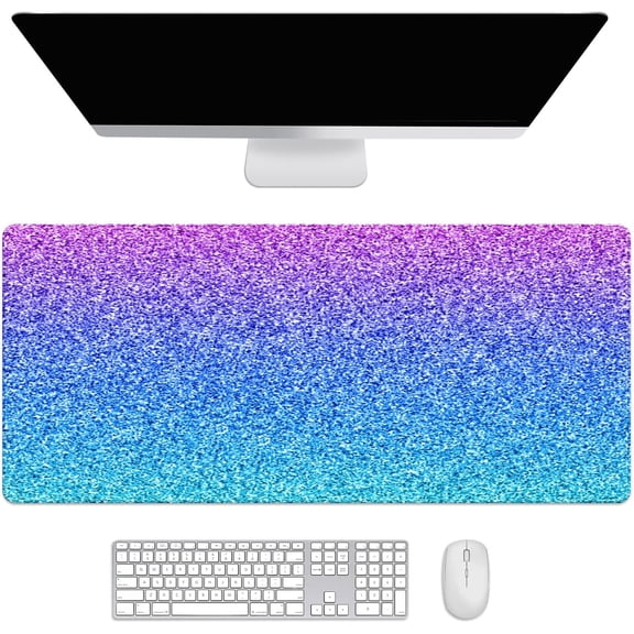 Rainbow Shine Glitter Desk Mat, Desk Accessory, Cute Workspace, Trendy Workspace, Trendy, 35.4x15.7in Large Gaming Mouse Pad, Cute Desk Topper, Pretty Desk Pad