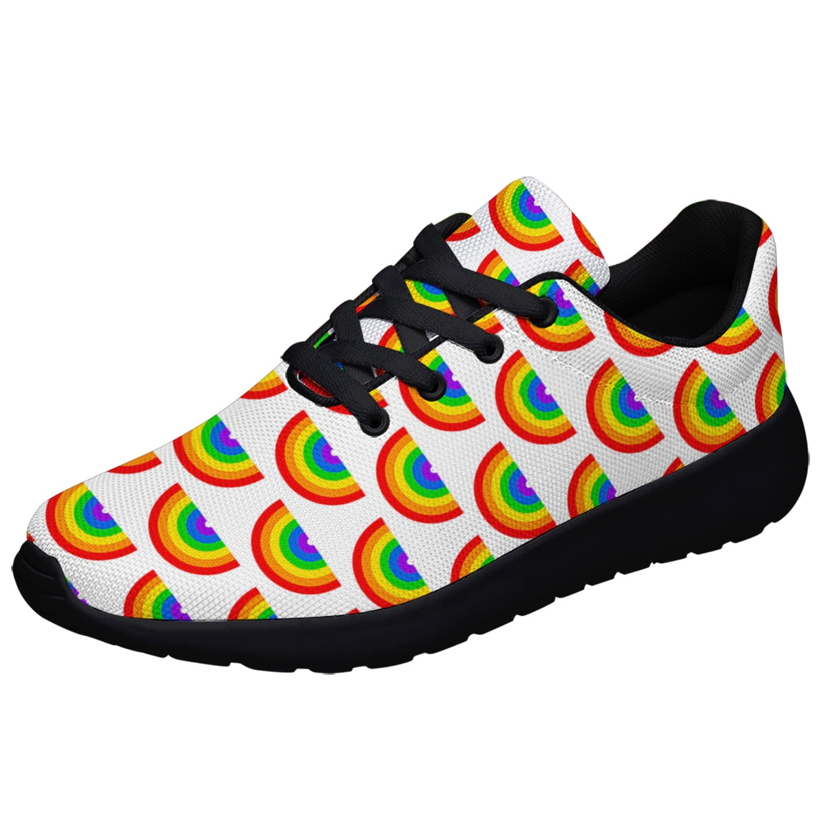 Rainbow Lgbt Pride Pattern Print Black Sneaker Shoes For Men Women