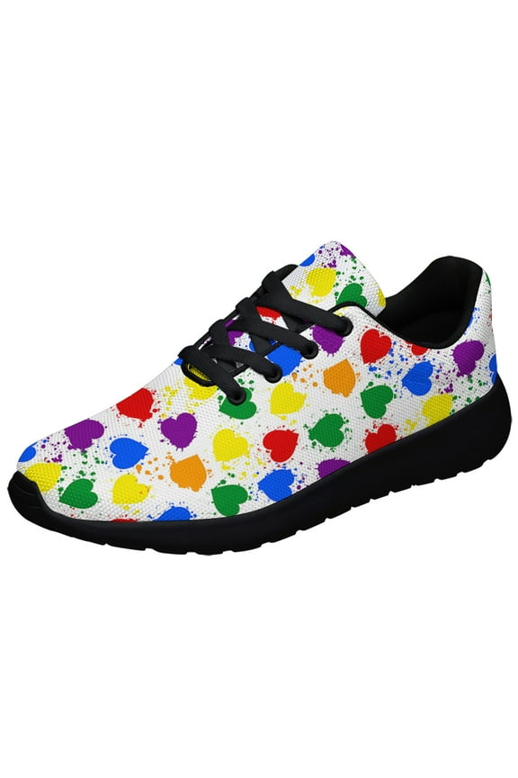 Rainbow Shoes, Unisex Fashion LGBT Sneakers for Men Women Black Size 3.5