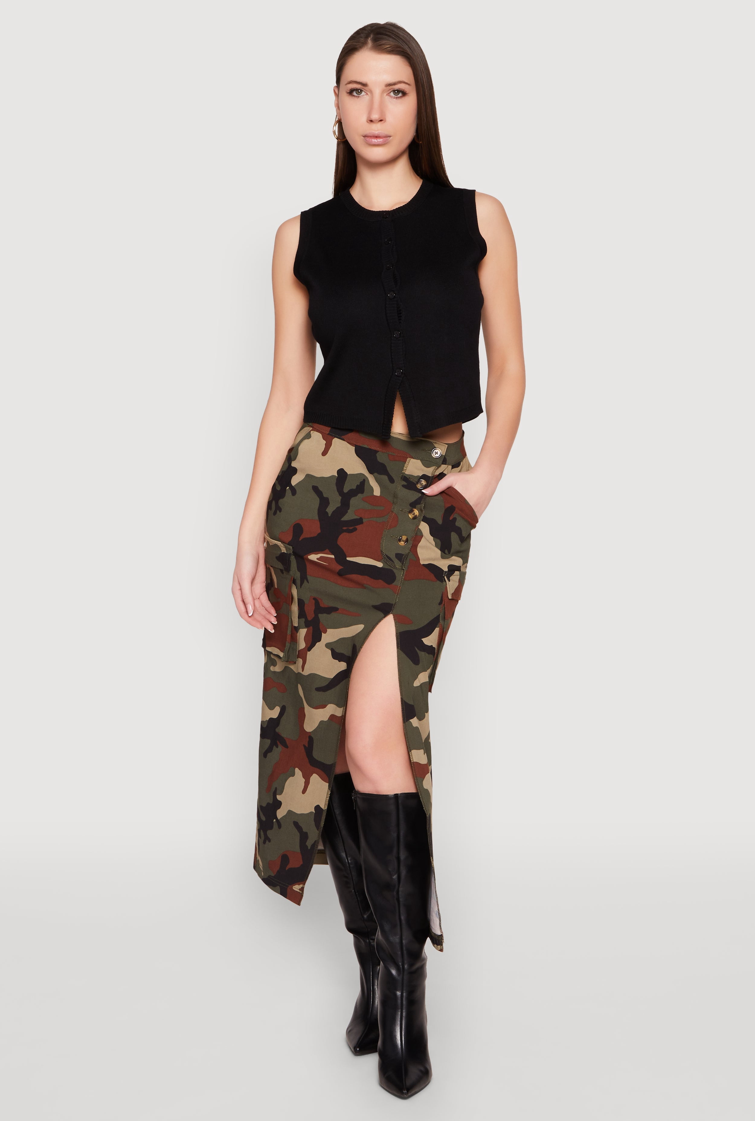 Camouflage Side Slit Cargo Skirt