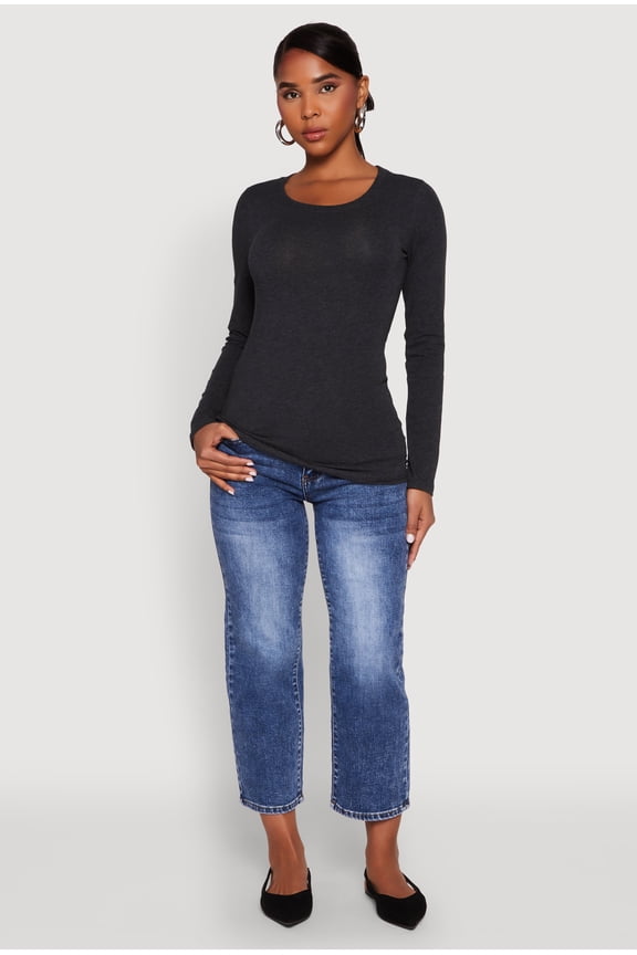 Womens Basic Crew Neck Long Sleeve Tee