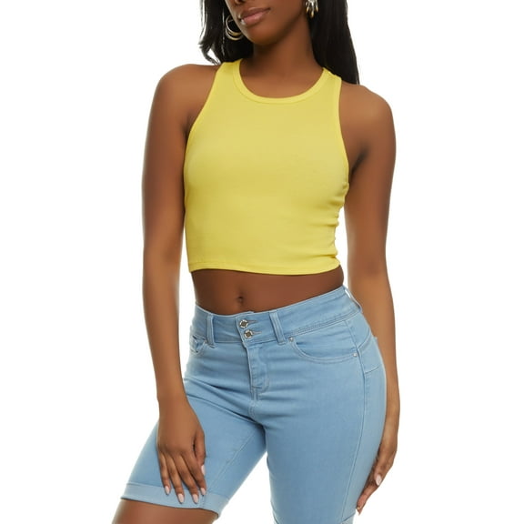 Womens Basic Cropped Racerback Tank Top