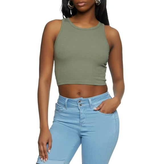 Womens Basic Cropped Racerback Tank Top