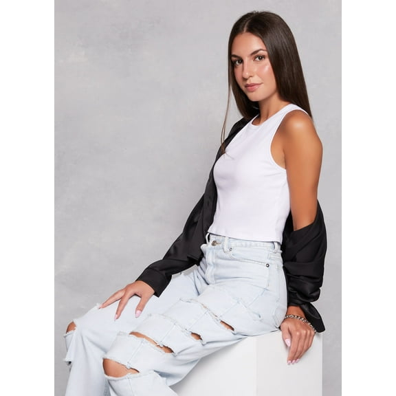 Womens Basic Cropped Racerback Tank Top