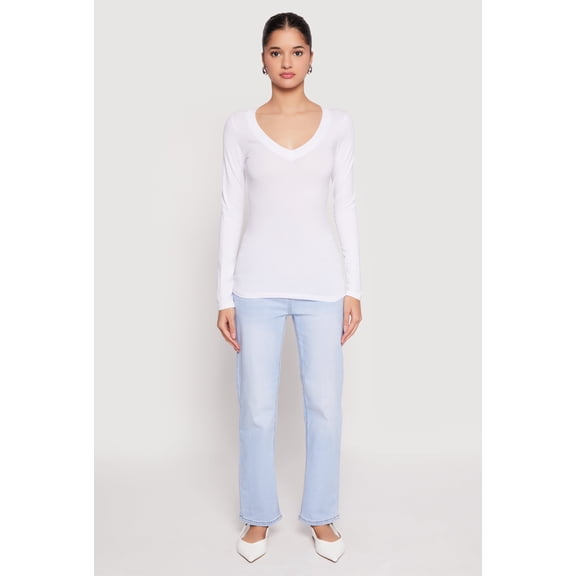 Women's Basic Long Sleeve V Neck Tee