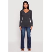 Women's Basic Long Sleeve V Neck Tee